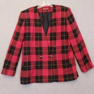 Sasson Paris NY Jacket Size 14 Shoulder Pads Buffalo Plaid USA Clueless VTG 80s